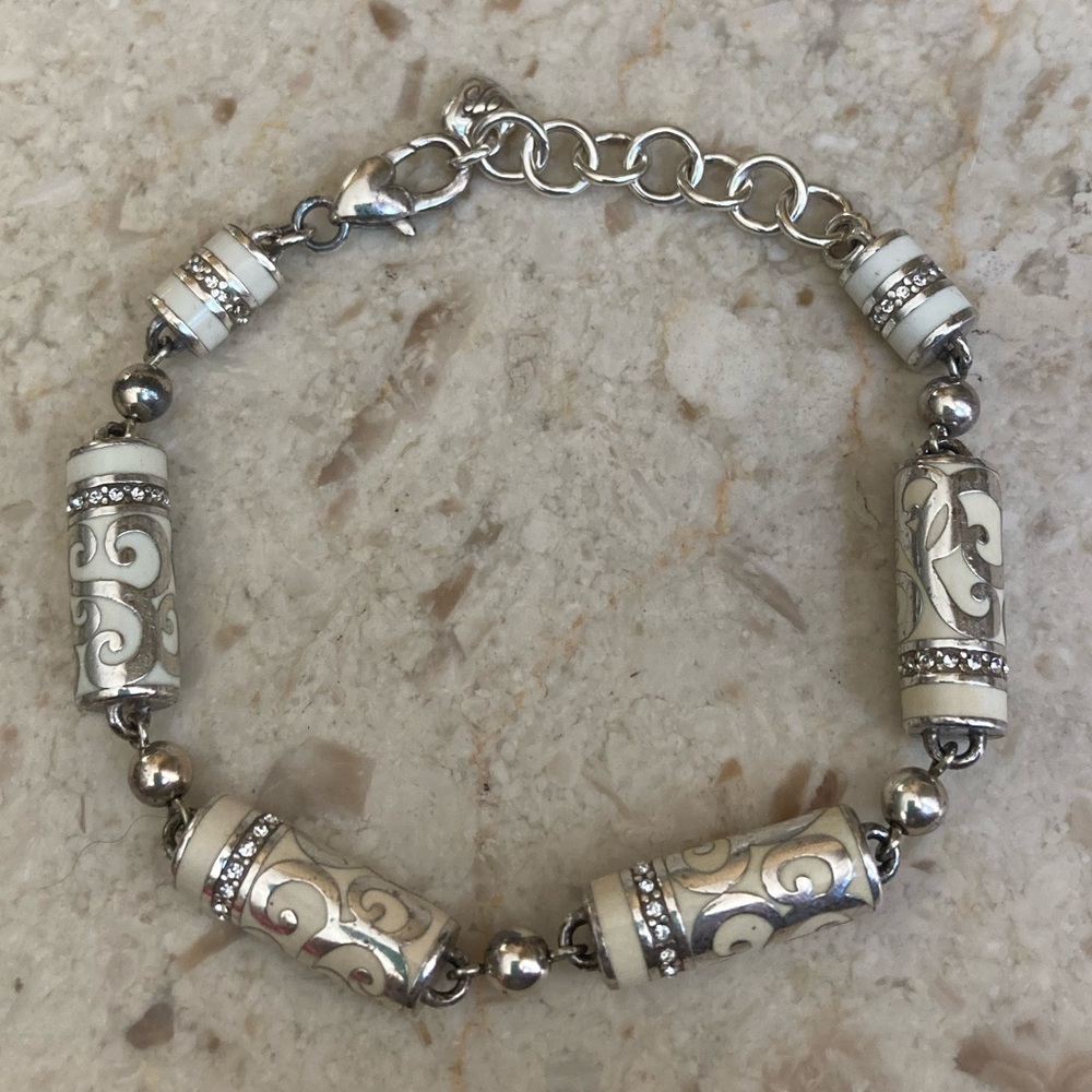 BRIGHTON Silver Plated Cylinder Tube Crystal Bead Bracelet 8.5”
